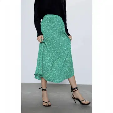 ZARA 자라 플라워 플리츠 롱 스커트 그린