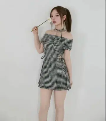 andmary Becky 체크 미니 드레스 black