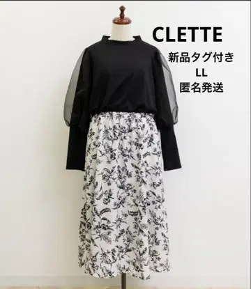 새상품 CLETTE 소매 오간자 꽃무늬 도킹 원피스 LL