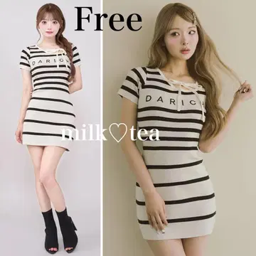택 포함 새상품 다리치 멀티 보더 니트 미니 원피스 아이보리 프리