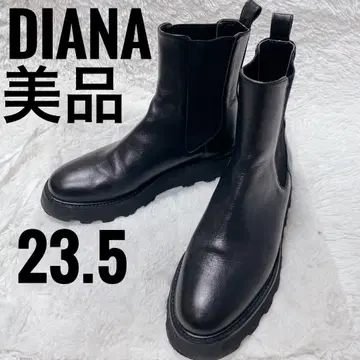 DIANA 블랙 사이드 고어 부츠 23.5 천연 가죽 트랙 밑창 통굽