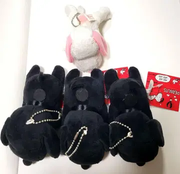 SNOOPY 스누피 봉제 인형 키링 세트 블랙 핑크