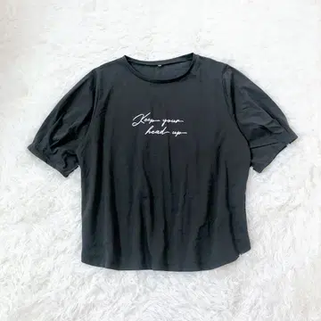 새상품급 5부 소매 티셔츠 벌룬 슬리브 면 혼방 차콜 빅 사이즈 4L