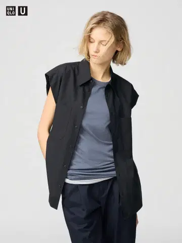 UNIQLO U 슬리브리스 셔츠 블랙