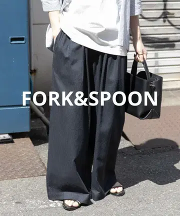 FORK&SPOON 스트라이프 네이비 와이드 팬츠 어반 리서치