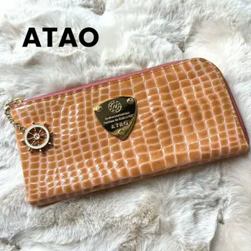 새상품급 [ATAO] 에나멜 장지갑 키 참 포함 오렌지 리모 악어 엠보싱