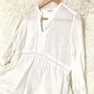 23구 블라우스 린넨 마100% 칠부 셔츠 화이트