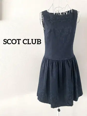 [ SCOT CLUB ] 슬리브리스 원피스 네이비 올 패턴 9호