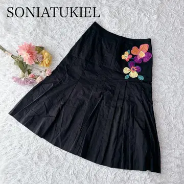 [ L ] 소니아 리키엘 플레어 스커트 꽃 자수 블랙 성숙/러블리