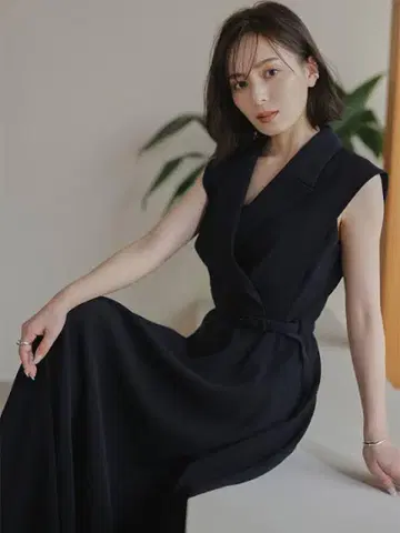 anuans 더블 새틴 테일러드 플레어 원피스