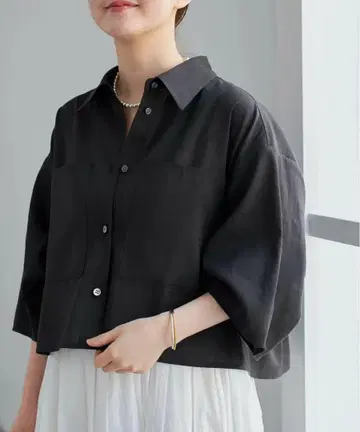 IENA 린넨 믹스 크롭 셔츠 블랙