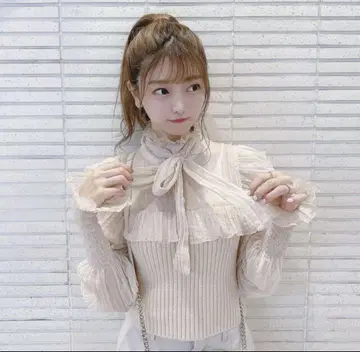 미사용 새상품 ZARA 리본 타이 시스루 니트