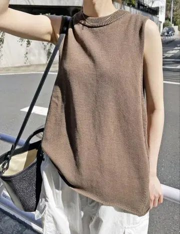 Spick & Span 코튼 린넨 미들 게이지 슬리브리스 풀오버