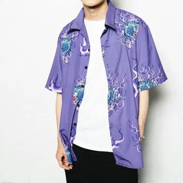 츄우카타베타이 fire tiger shirt purple 셔츠