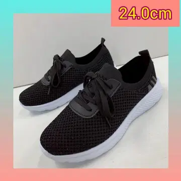 24.0cm 여성용 새상품 스톤 장식 슬립온 스니커즈 블랙