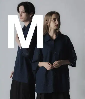 [ CLEL ] 루즈 반팔 레이스 셔츠 네이비 M 사이즈