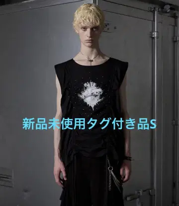 GRANCY 셔링 디자인 큐빅 그래픽 슬리브리스 T S