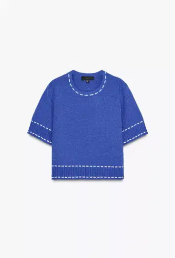 ZARA 파란색 스티치 디자인 반팔 니트 S 택 포함