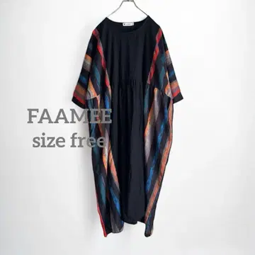 1100 FAAMEE 페이 블랙 컬러풀 넉넉한 반팔 원피스