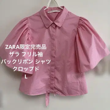 ZARA 한정판 완판템 자라 프릴 소매 백리본 셔츠 크롭 L