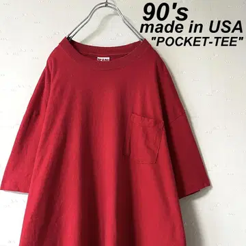 USA산 구제 의류 90년대 포켓 티셔츠 빨간색