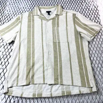 H&M 파일 원단 오픈 카라 셔츠