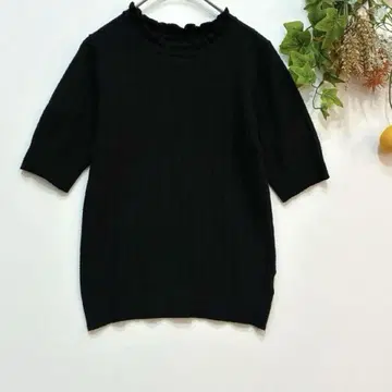 [BROWNY] 반팔 니트 스웨터 프릴 넥 블랙 가을/겨울 프리 사이즈