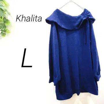 [ 1449 ] Khalita 블루 얇은 소재 니트 긴팔 리본 빅 카라