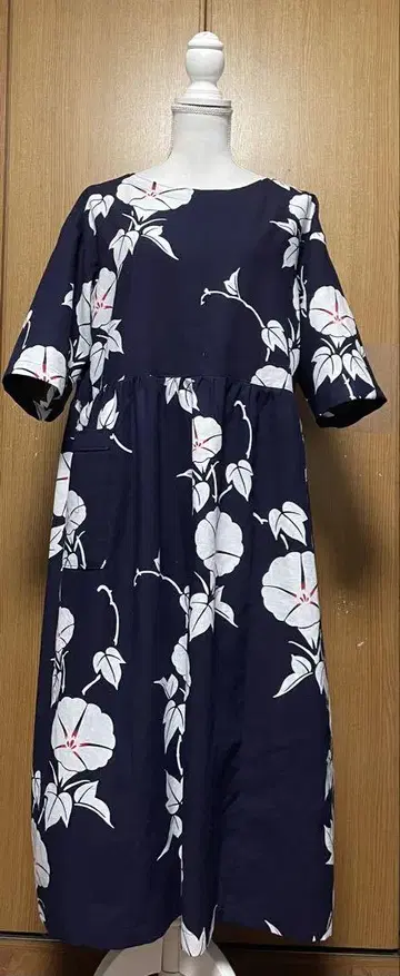 유카타 리메이크 나팔꽃 목화 허리 개더 원피스
