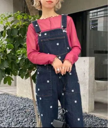 헬로 샌프란시스코 꽃무늬 자수 데님 오버롤 마가렛
