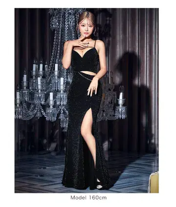 JEWELS 쥬얼스 글리터 라메 캐미 롱 드레스 블랙 S 사이즈