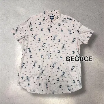 GEORGE 올 패턴 셔츠 스컬 x 야자수 핑크 XL 슬림핏