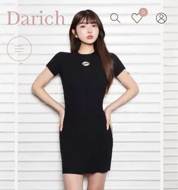 Darich 다리치 엠블럼 리브 니트 미니 원피스 블랙 FL