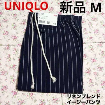UNIQLO 유니클로 린넨 블렌드 이지 팬츠 네이비 M 스트라이프