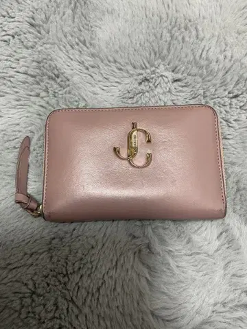 JIMMY CHOO 로고 가죽 지갑 핑크 계열 컴팩트 지퍼식