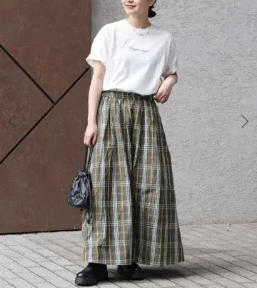 워셔블 체크 타프타 이지 스커트