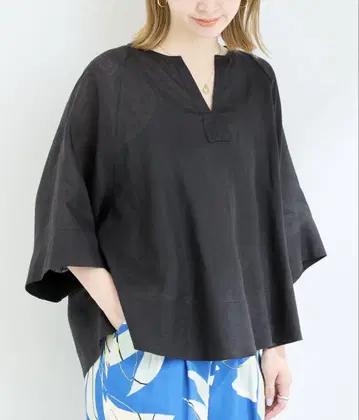 B.C STOCK 린넨 블랙 V넥 상의