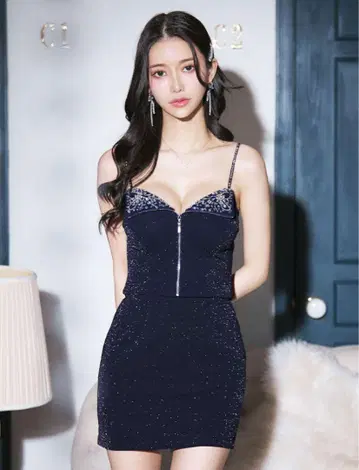 Jewels 프론트 지퍼 라메 드레스
