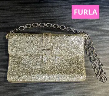FURLA 체인 숄더백 골드 스팽글/글리터 & 가죽