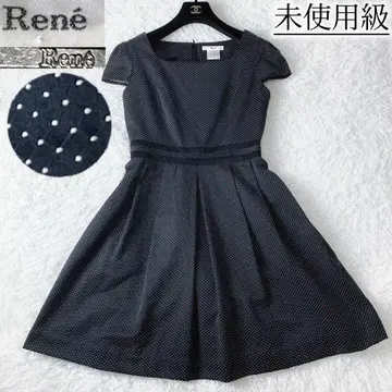 4 새상품급! Rene 르네 프렌치 슬리브 물방울 도트 플레어 원피스 M