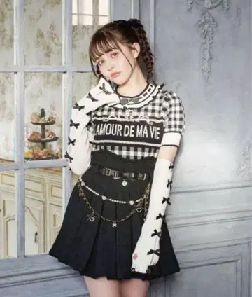 LIZLISA 깅엄 자카드 니트탑 암워머 니트