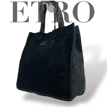 레어 ETRO 에트로 벨로아 E 로고 미니 토트백 나일론 블랙