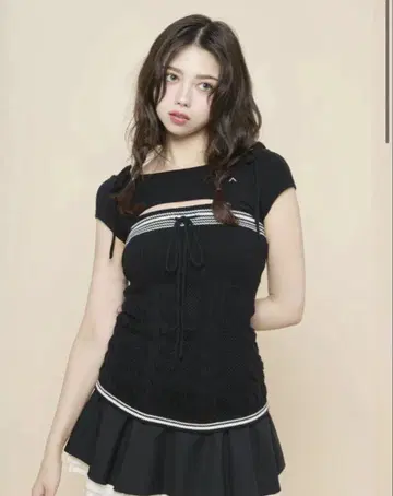 andmary Kitty cable knit tops black