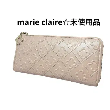 marieclaire 미사용품 장지갑 가죽 라운드 지퍼 핑크 고급