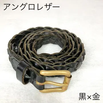 앵글로 가죽 웨빙 벨트 블랙 골드 버클