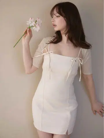 andmary Baby slit mini dress ivory