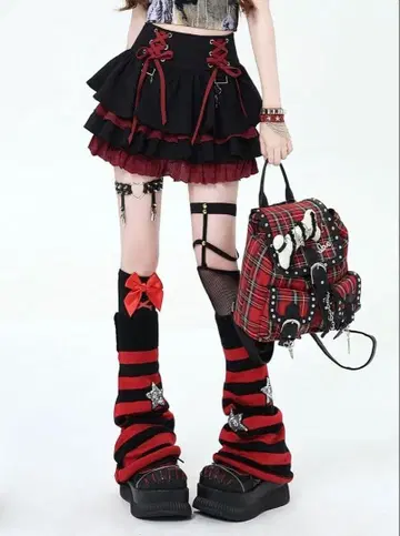 Maiden's Reve 지뢰계 레이스업 스커트 빨간색