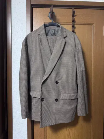체크 무늬 더블 브레스트 자켓