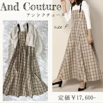 [새상품급] And Couture 인조 가죽 스트랩 체크 롱 원피스