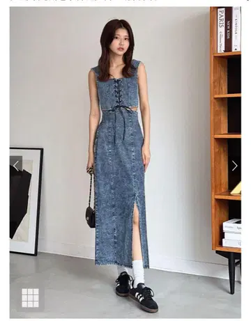 레이스업 뷔스티에 x 타이트 스커트 데님 셋업[tu822a] 그레일
